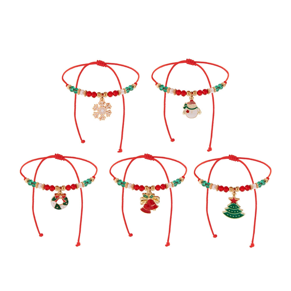 Veile Studios 5Pcs Cute Christmas Series Snowflake Tree Pendant Crystal Bracelet Women