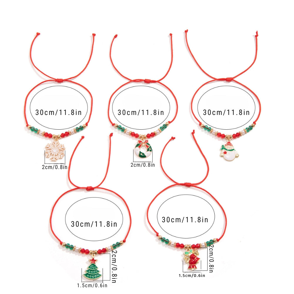 Veile Studios 5Pcs Cute Christmas Series Snowflake Tree Pendant Crystal Bracelet Women