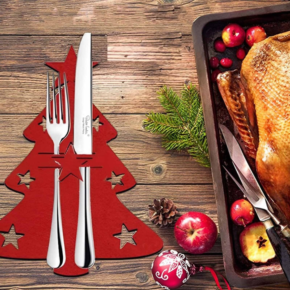 4Pcs/Set Christmas Cutlery Holder Knife And Fork Pocket Bag Cover Star Tree Elk Table Decoration