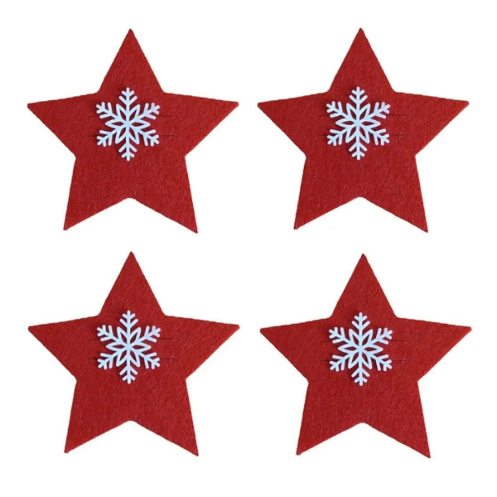 4Pcs/Set Christmas Cutlery Holder Knife And Fork Pocket Bag Cover Star Tree Elk Table Decoration