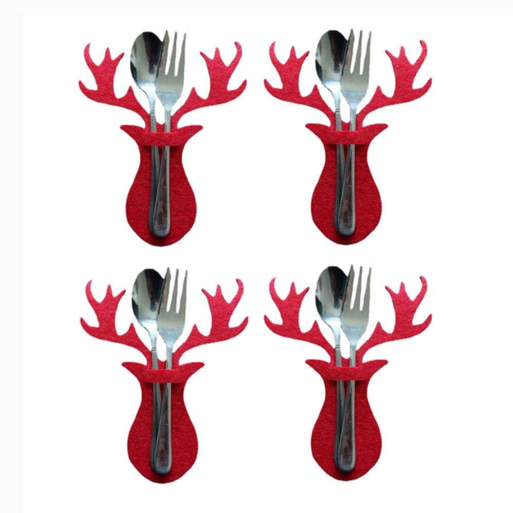 4Pcs/Set Christmas Cutlery Holder Knife And Fork Pocket Bag Cover Star Tree Elk Table Decoration
