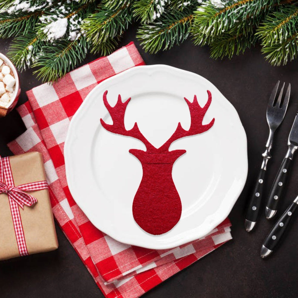 4Pcs/Set Christmas Cutlery Holder Knife And Fork Pocket Bag Cover Star Tree Elk Table Decoration