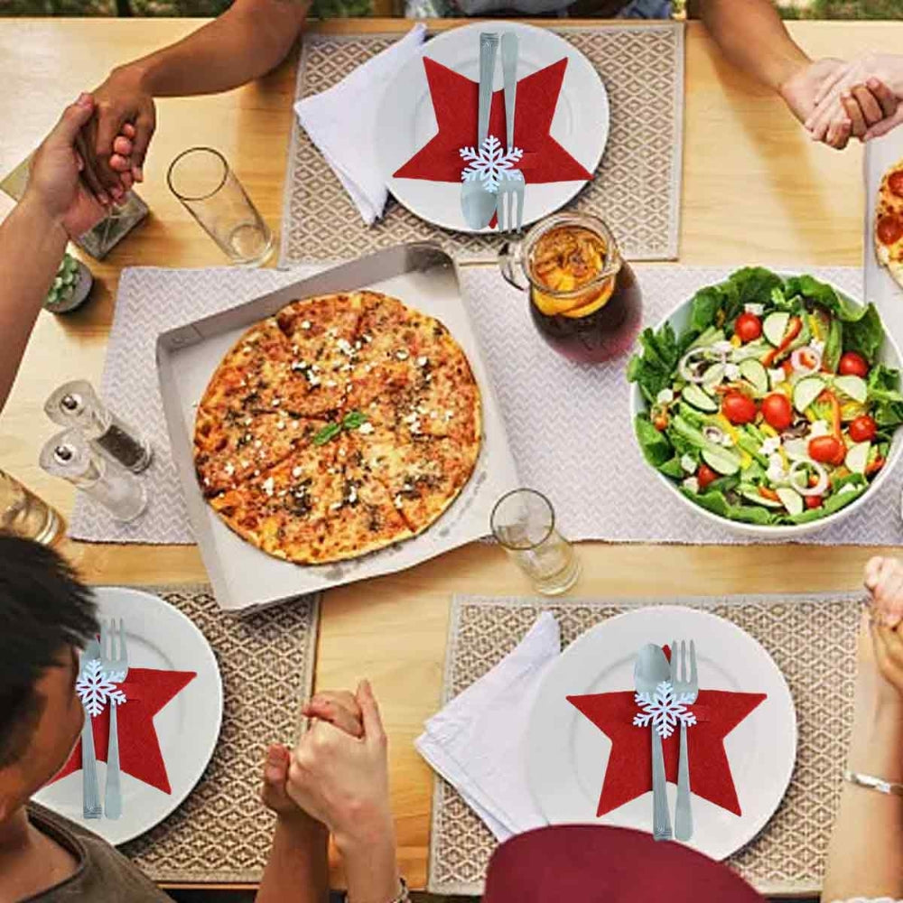 4Pcs/Set Christmas Cutlery Holder Knife And Fork Pocket Bag Cover Star Tree Elk Table Decoration