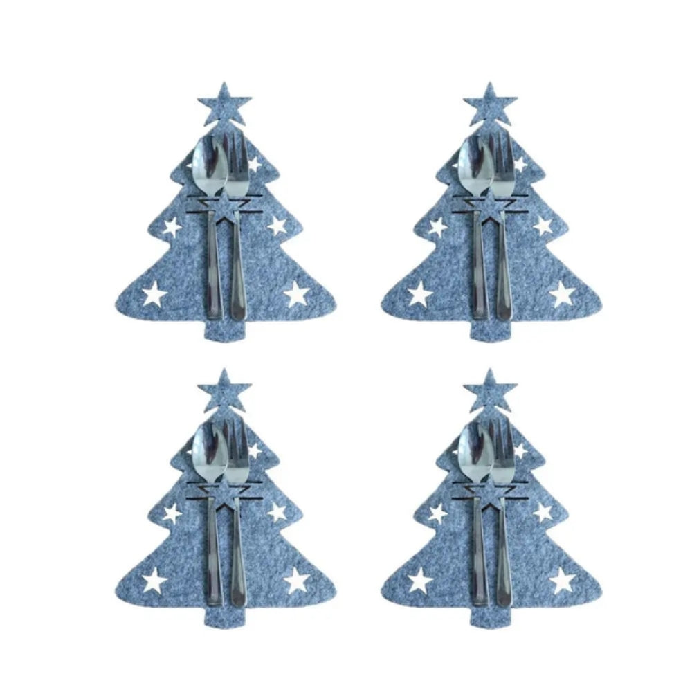 4Pcs/Set Christmas Cutlery Holder Knife And Fork Pocket Bag Cover Star Tree Elk Table Decoration