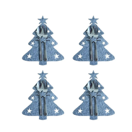 4Pcs/Set Christmas Cutlery Holder Knife And Fork Pocket Bag Cover Star Tree Elk Table Decoration