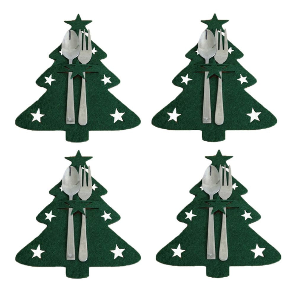 4Pcs/Set Christmas Cutlery Holder Knife And Fork Pocket Bag Cover Star Tree Elk Table Decoration