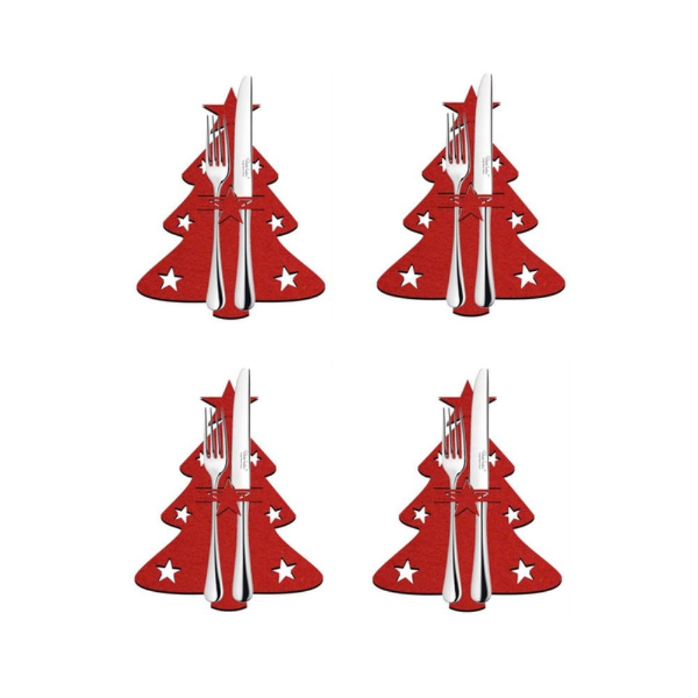 4Pcs/Set Christmas Cutlery Holder Knife And Fork Pocket Bag Cover Star Tree Elk Table Decoration