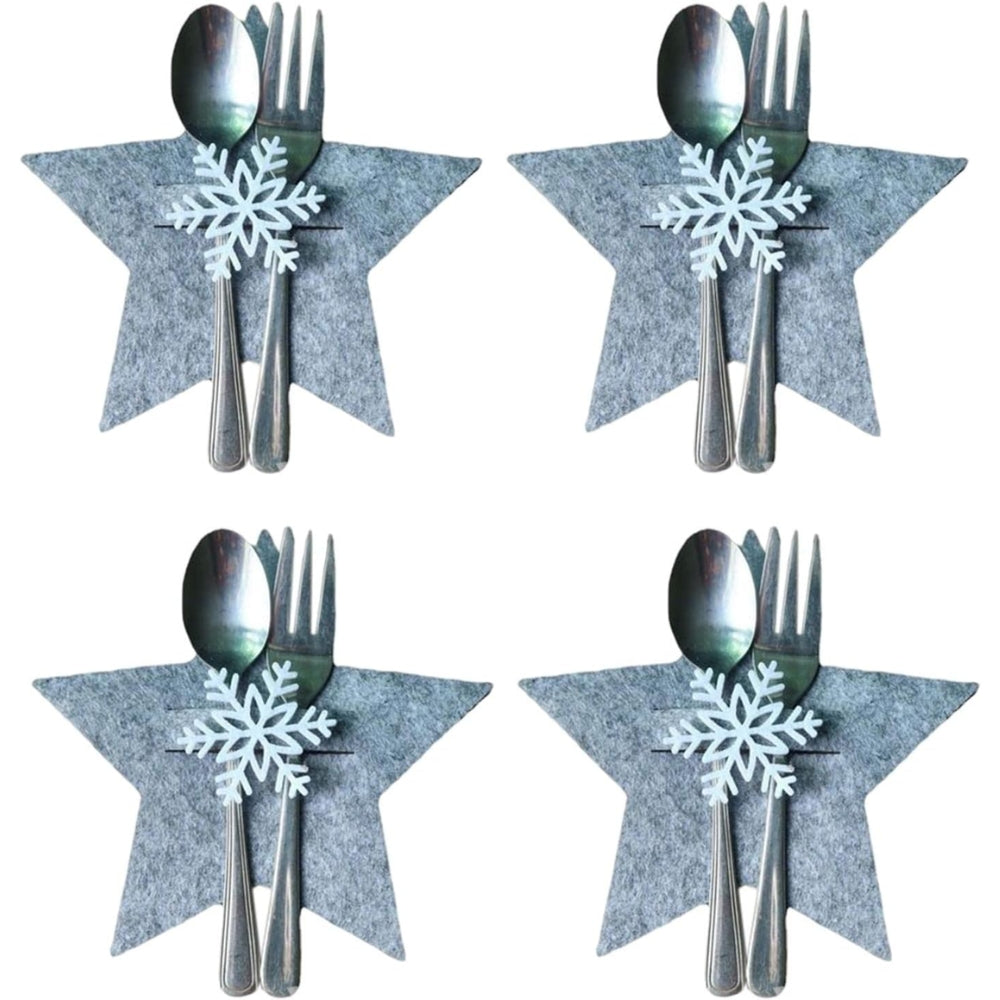 4Pcs/Set Christmas Cutlery Holder Knife And Fork Pocket Bag Cover Star Tree Elk Table Decoration