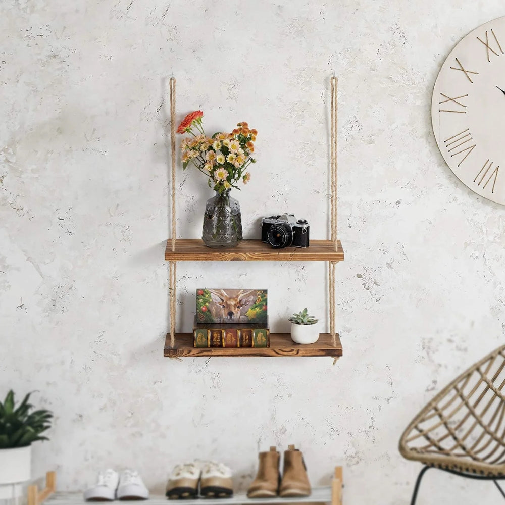 Swing Hanging Hemp Rope Wall Shelve Mounted Floating Plant Flower Pot