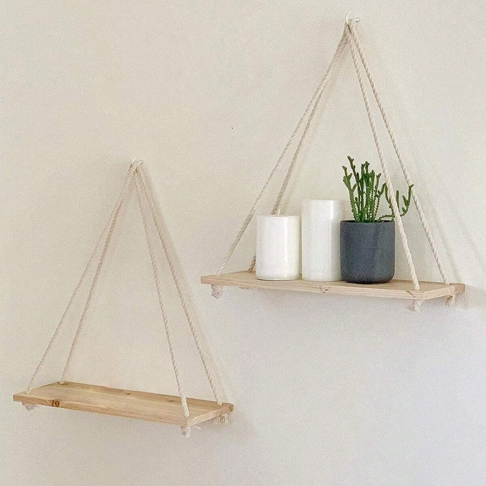Swing Hanging Hemp Rope Wall Shelve Mounted Floating Plant Flower Pot