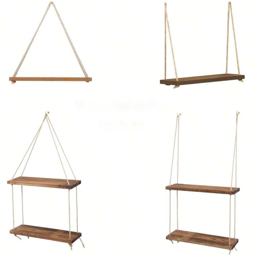 Swing Hanging Hemp Rope Wall Shelve Mounted Floating Plant Flower Pot