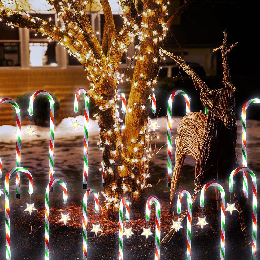 5Pcs Solar Candy Cane Lights Festive Christmas Decor For Gardens Lawns And Landscapes