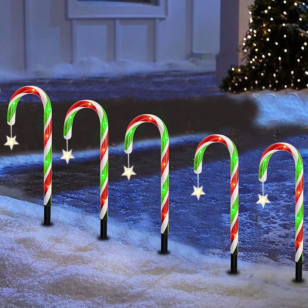 5Pcs Solar Candy Cane Lights Festive Christmas Decor For Gardens Lawns And Landscapes