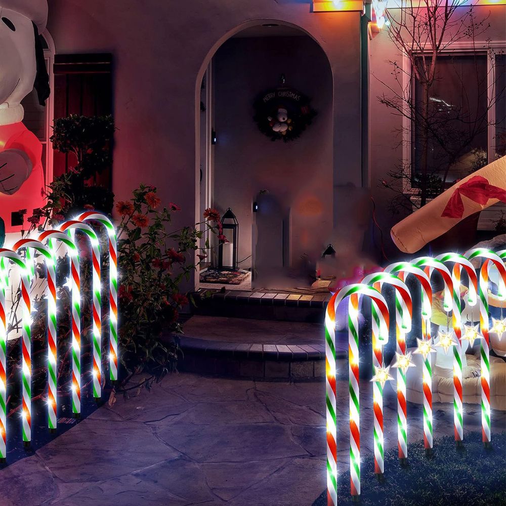 5Pcs Solar Candy Cane Lights Festive Christmas Decor For Gardens Lawns And Landscapes
