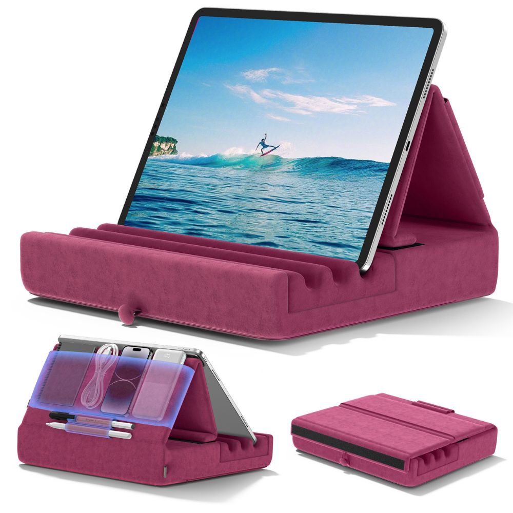Tablet Pillow Stand Foldable Holder For Ipad Pro With Soft Pad Pocket And Stylus Mount