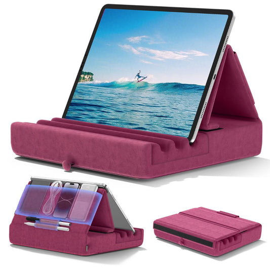 Tablet Pillow Stand Foldable Holder For Ipad Pro With Soft Pad Pocket And Stylus Mount
