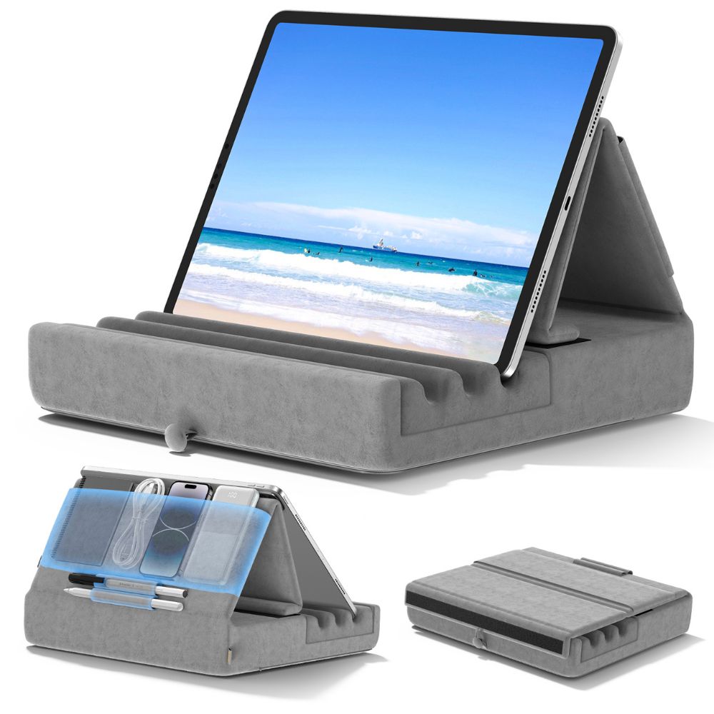 Tablet Pillow Stand Foldable Holder For Ipad Pro With Soft Pad Pocket And Stylus Mount