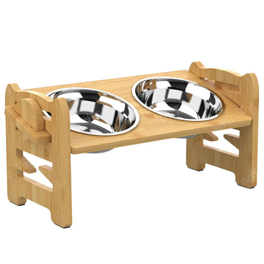 Bamboo Elevated Dog Bowls With Stainless Steel Food