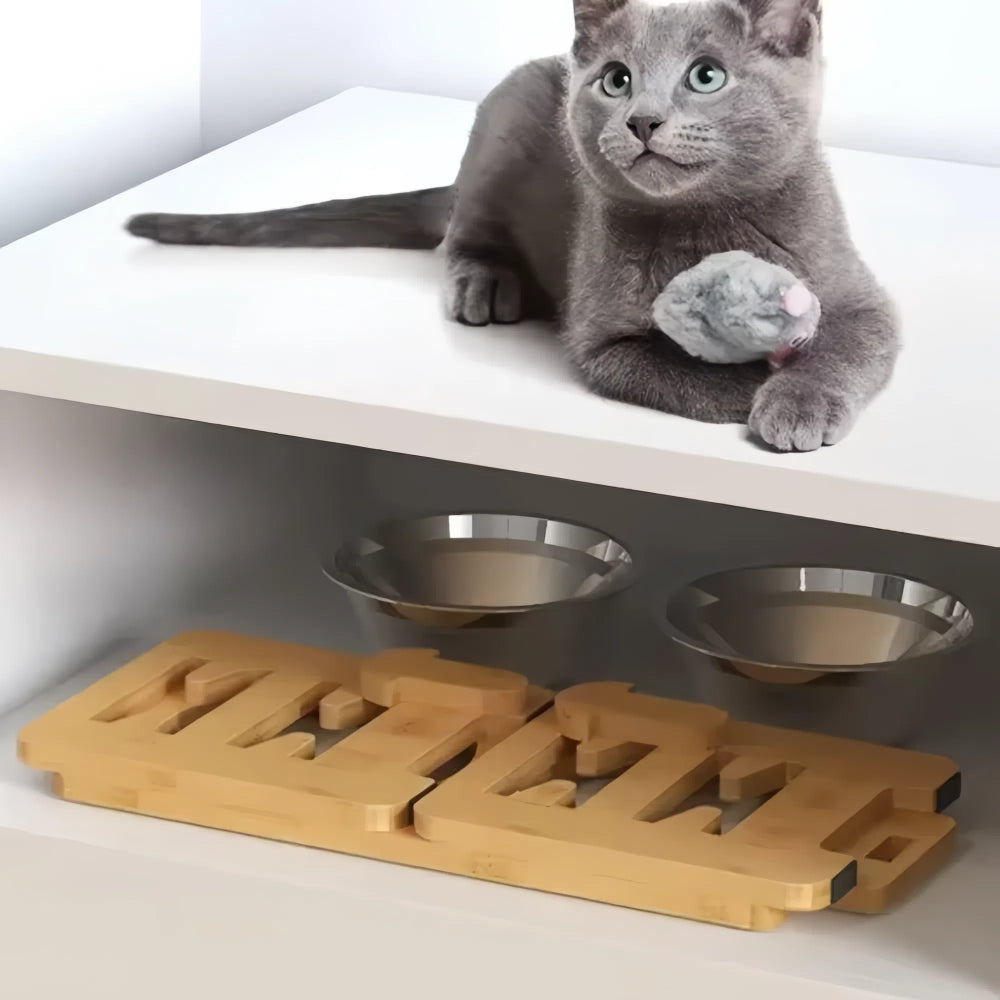 Bamboo Elevated Dog Bowls With Stainless Steel Food