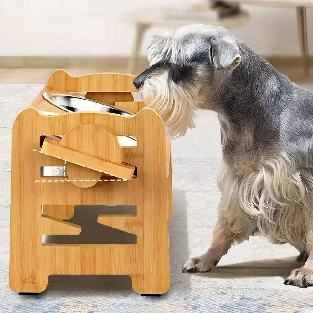 Bamboo Elevated Dog Bowls With Stainless Steel Food