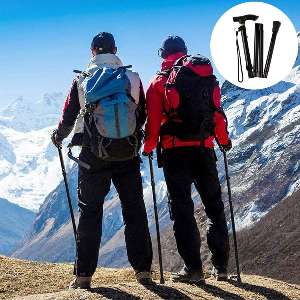 Walking Stick Travel Retractable Hiking Folding Cane Metal Pole