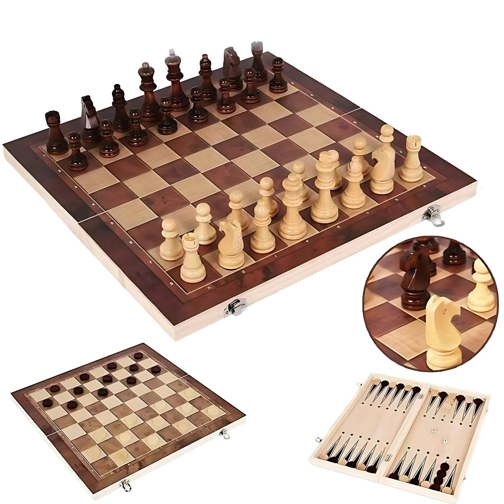 3 In 1 Chess Board Set With Checkers And Backgammon