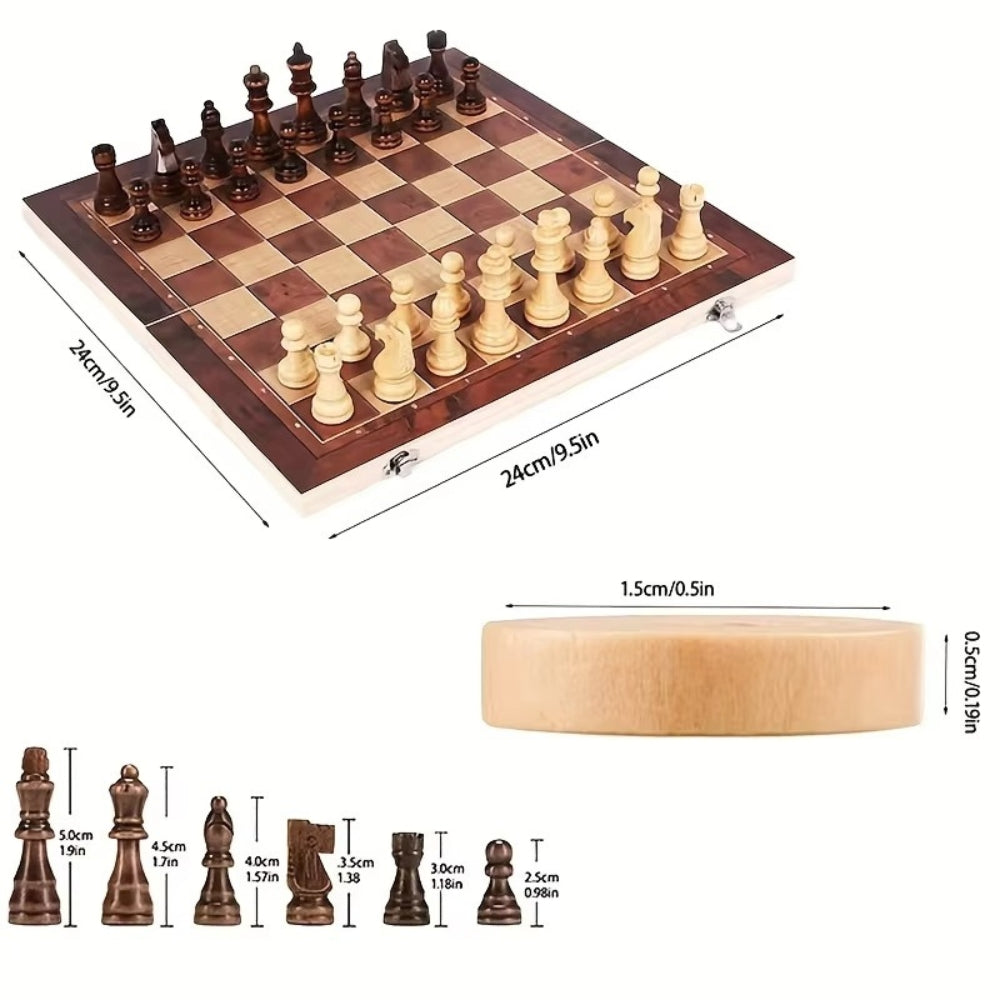 3 In 1 Chess Board Set With Checkers And Backgammon
