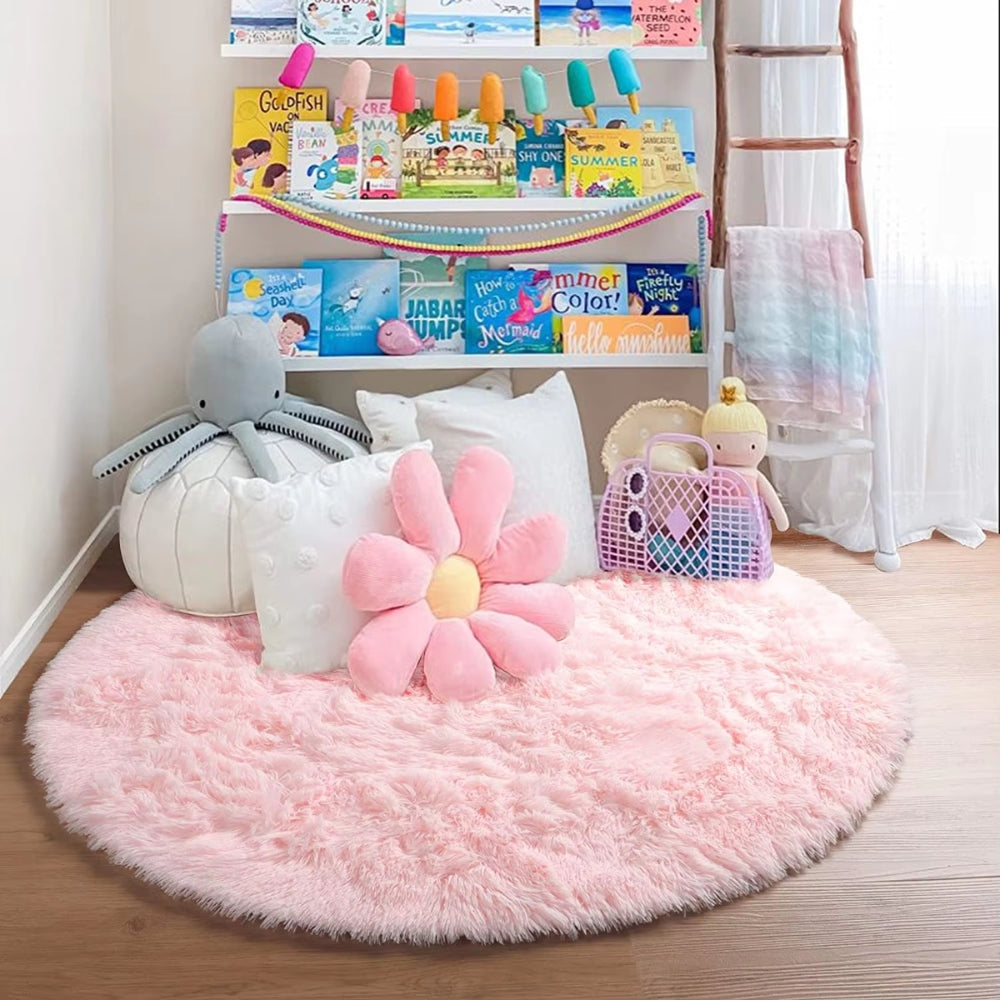Ultra Soft Fluffy Round Shaggy Rug Carpet For Kids Bedroom