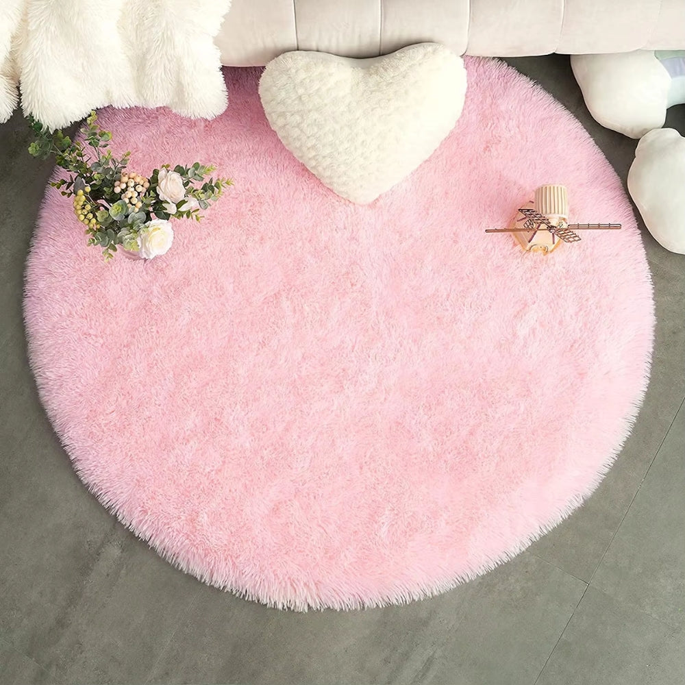 Ultra Soft Fluffy Round Shaggy Rug Carpet For Kids Bedroom