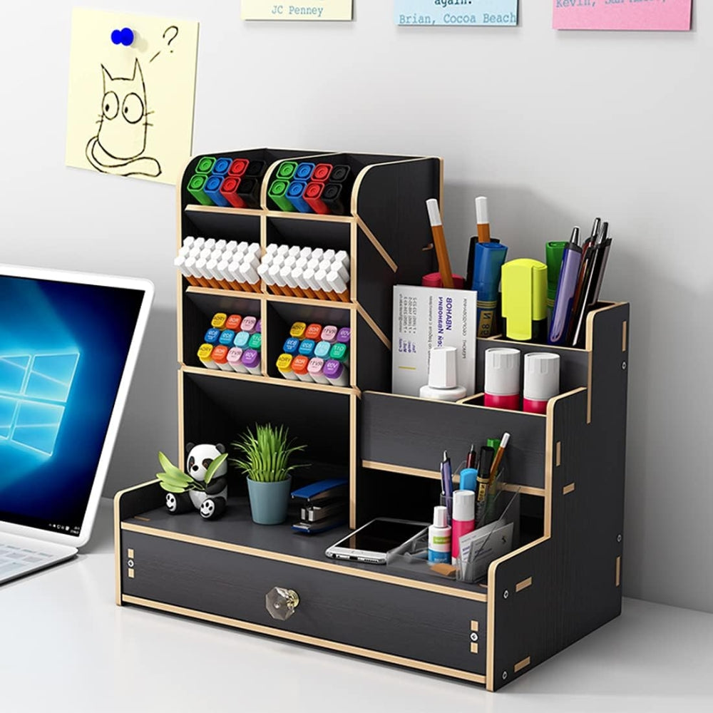 Desk Organiser Diy Desktop Tidy Pen Holder With Drawer