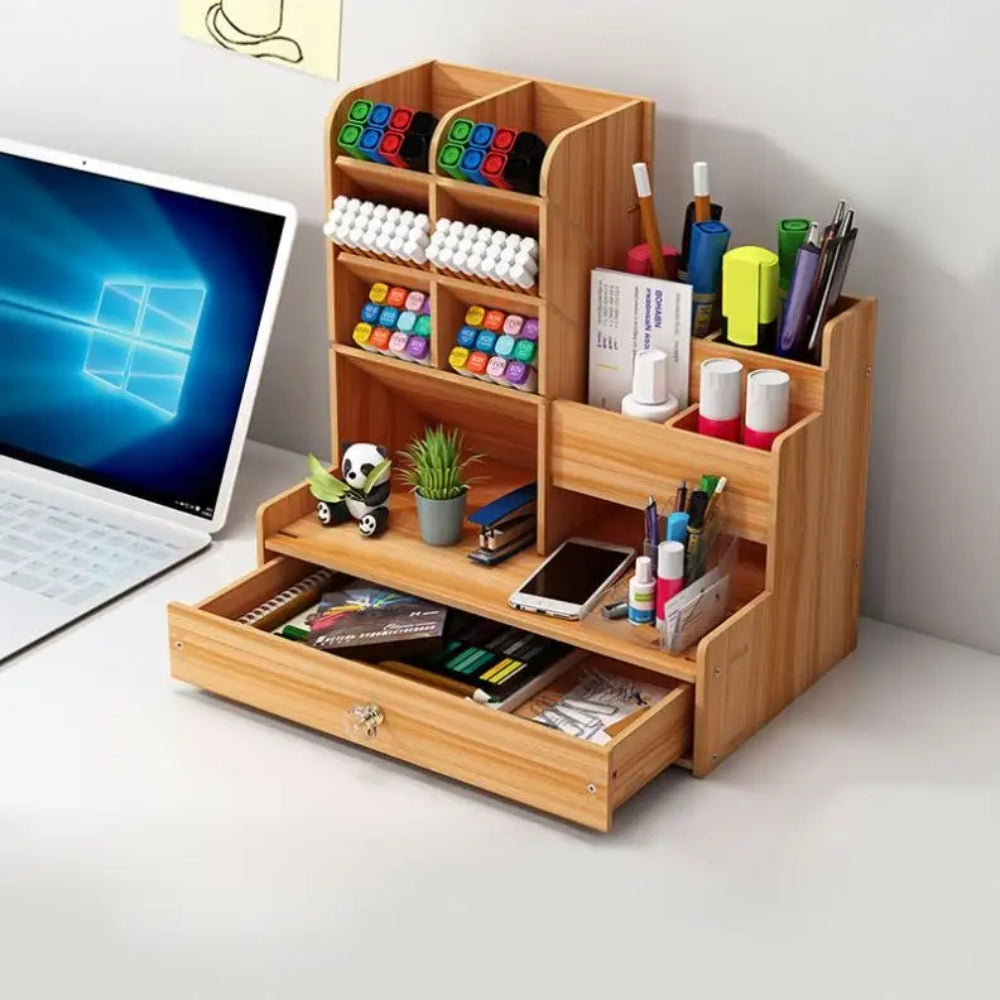 Desk Organiser Diy Desktop Tidy Pen Holder With Drawer