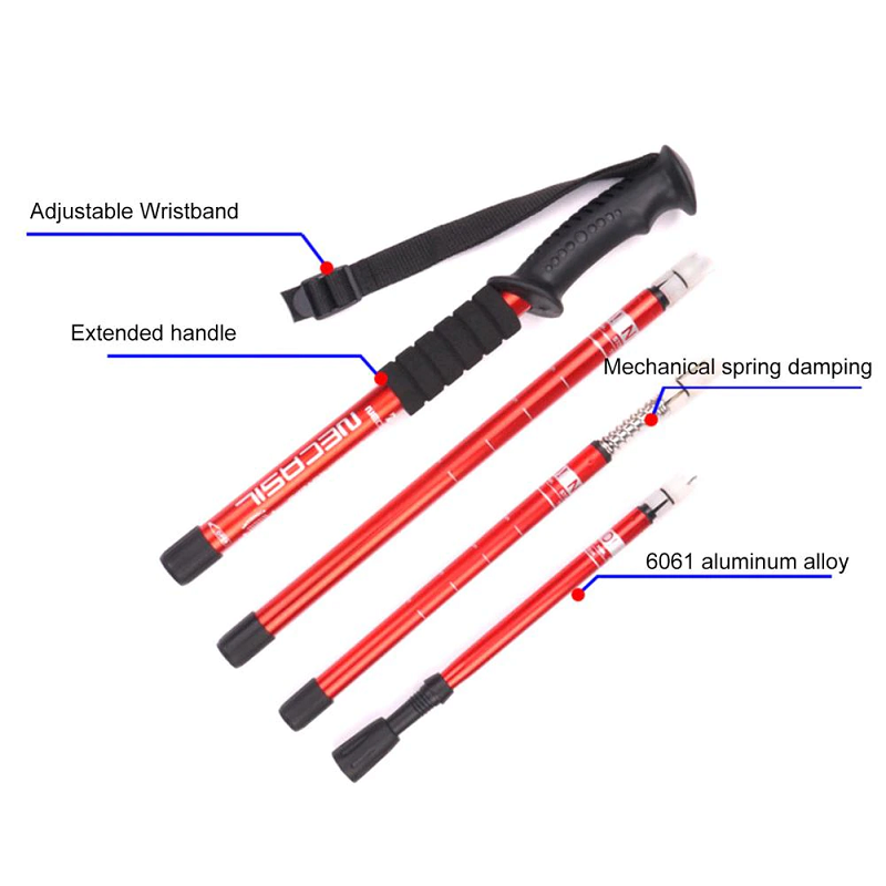 Straight Shank Trekking Pole Lock Telescopic Belt 3 Section Shock Absorber