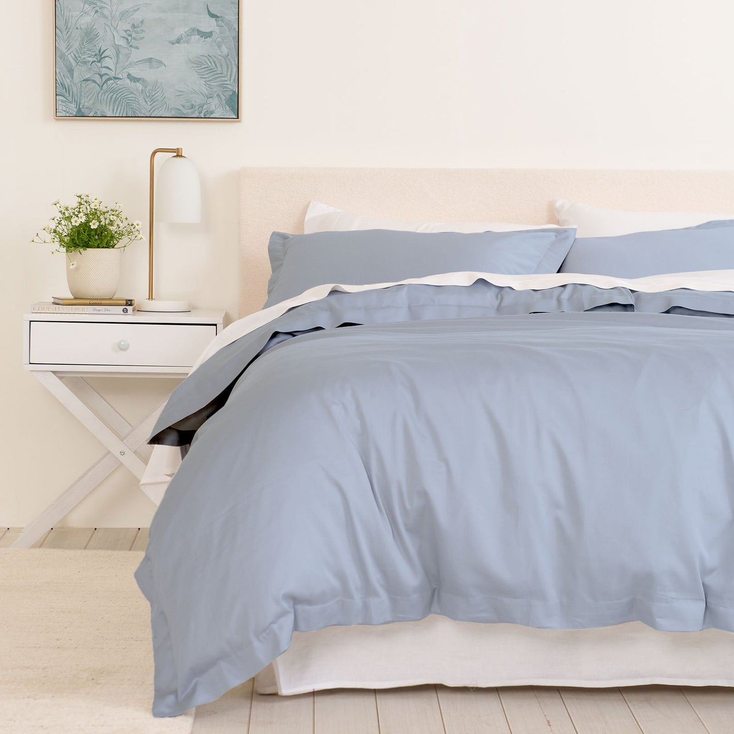 Royal Comfort Balmain 1000Tc Bamboo Cotton Quilt Cover Sets King Size Blue Fog
