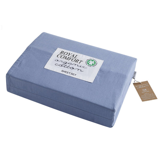Royal Comfort 250Tc 100% Organic Cotton 4 Piece Sheet Set Double Indigo