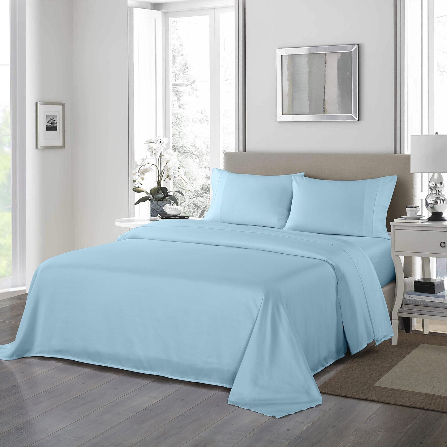 Royal Comfort 1200Tc Ultrasoft 4 Piece Sheet Set - Queen Sky Blue