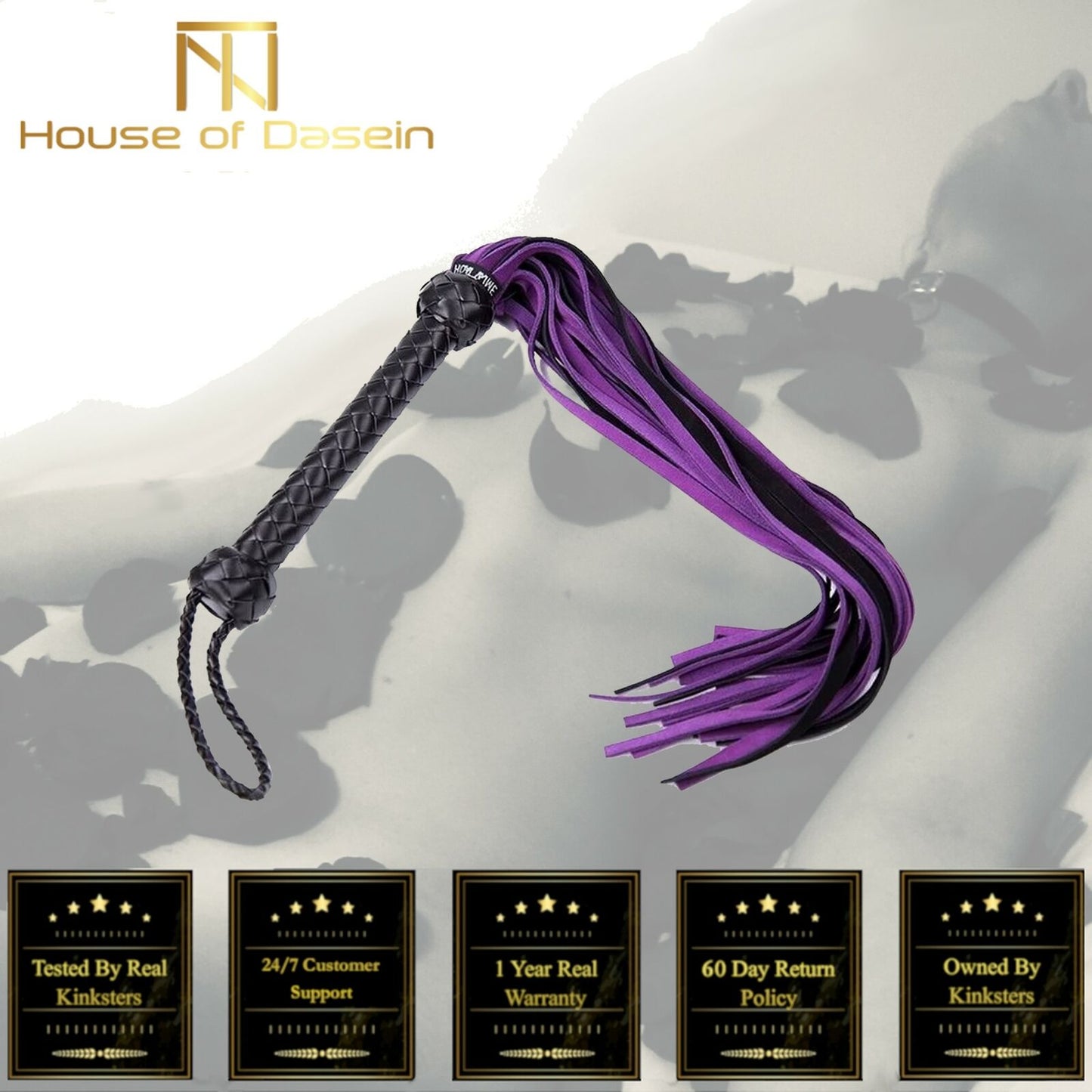 Purple Flogger Spanking Whip Impact Play Bondage Kink Fetish