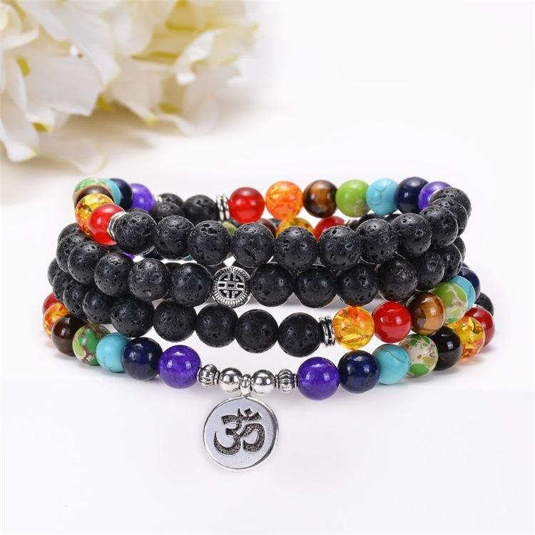 Veile Studios Volcanic Stone Chakra Bead Bracelet Necklace
