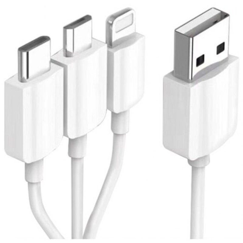 20Cm Usb 2.0 High Speed 3 In 1 Charging Data Cable White