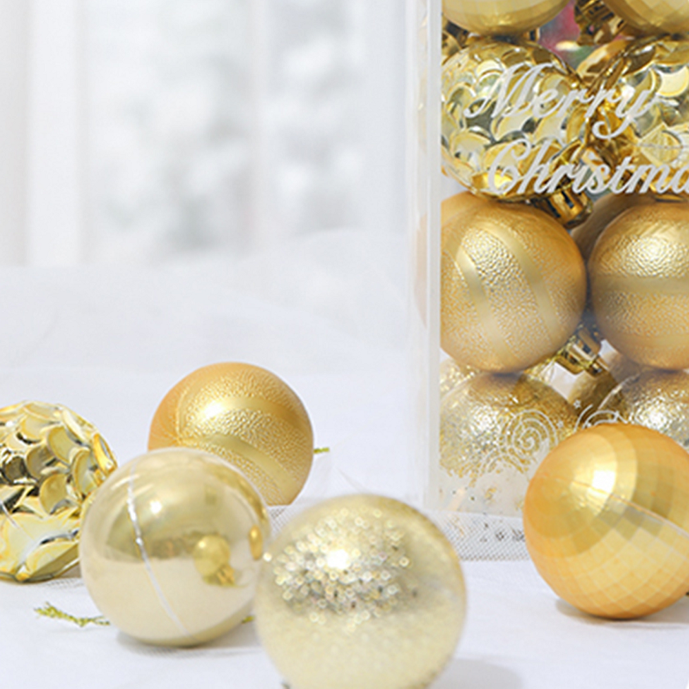 20Pcs 4Cm Christmas Tree Ball Hanging Multi-Styles Electroplating Decor Gold