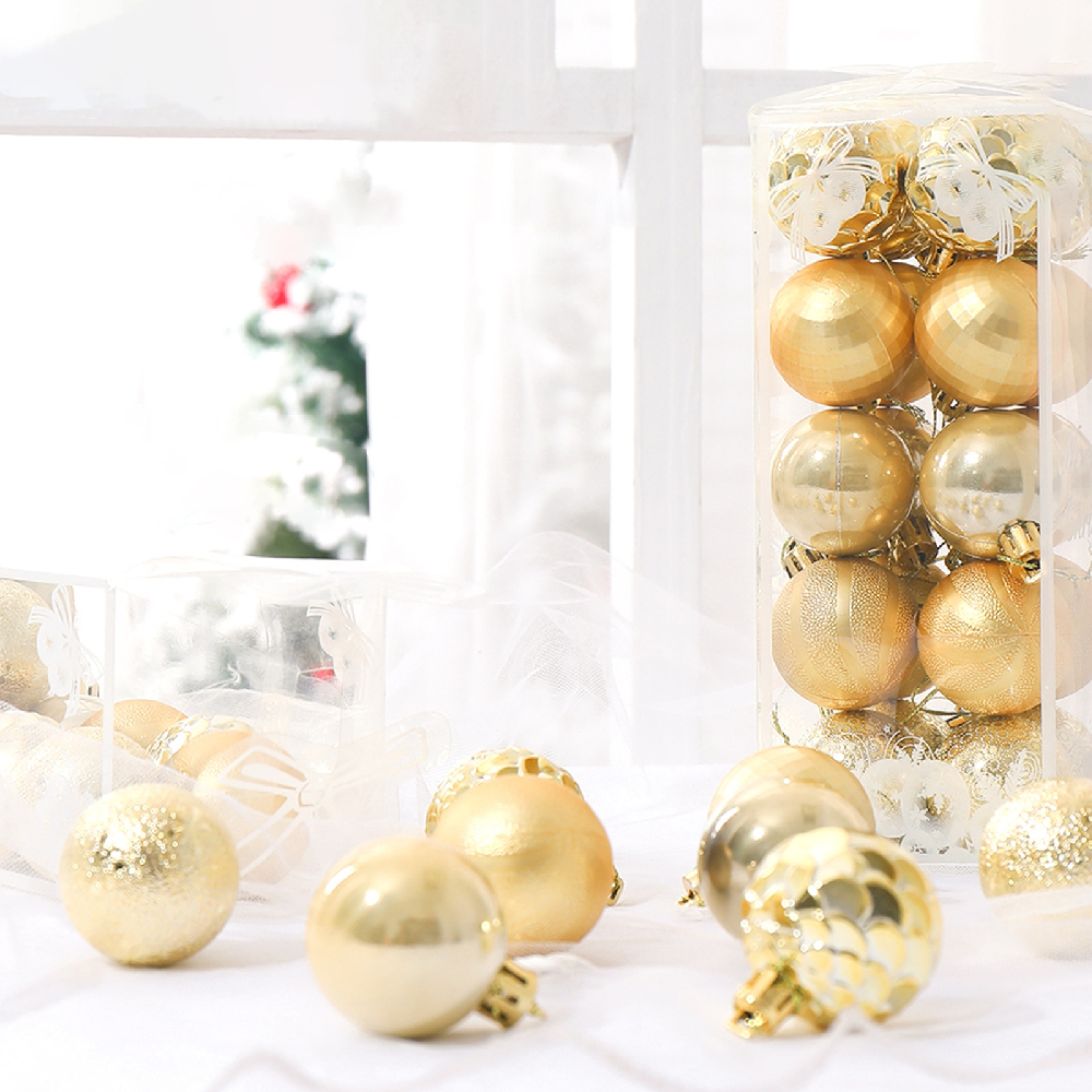 20Pcs 4Cm Christmas Tree Ball Hanging Multi-Styles Electroplating Decor Gold