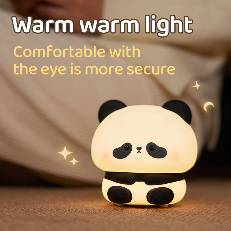 Panda Led Night Light Cute Silicone Usb Rechargeable Touch Lamp Bedroom Timing Decoration Children's Gift Home