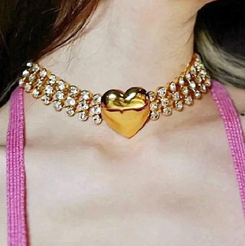 Veile Studios Fashionable Multi-Layer Heart Crystal Inlaid Necklace Luxury Choker Jewelry