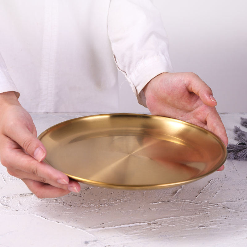 Retro Metal Round Tray Stainless Steel Snack Fruit Jewelry Storage Style