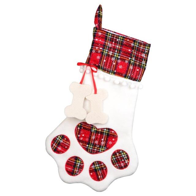 Red Or Blue Plaid Paw Shaped Pet Christmas Stocking For Dogs Cats