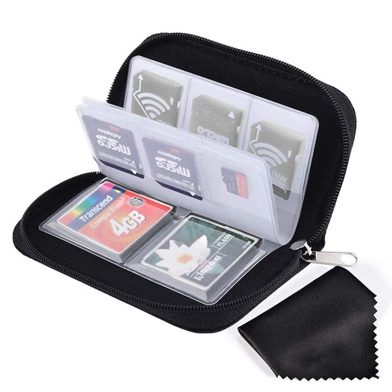 22 Slots Memory Card Storage Case For Cf / Sd Cards Black