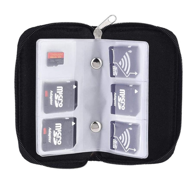 22 Slots Memory Card Storage Case For Cf / Sd Cards Black