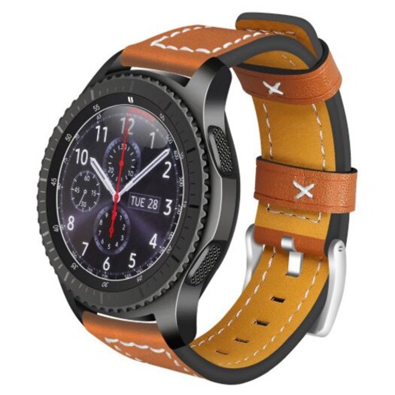 22Mm Genuine Leather Sport Watch Band Strap For Samsung Galaxy 46Mm Brown