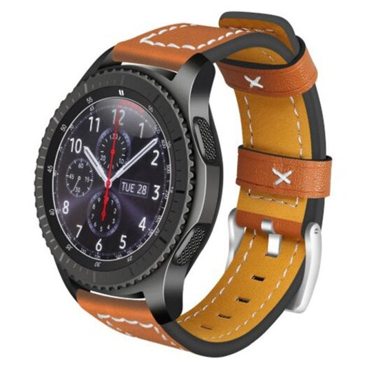 22Mm Genuine Leather Sport Watch Band Strap For Samsung Galaxy 46Mm Brown