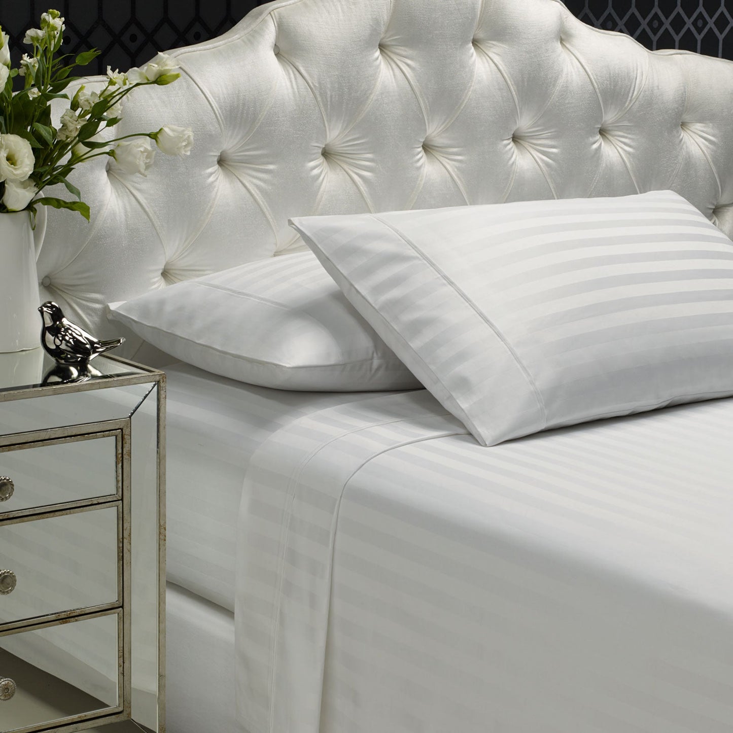 Royal Comfort 1200 Thread Count Damask Stripe Cotton Blend Sheet Sets Queen White