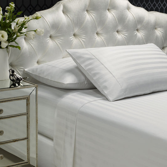 Royal Comfort 1200 Thread Count Damask Stripe Cotton Blend Sheet Sets Queen White